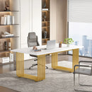Axyaa Executive Desk with Gold Metal Legs, 70.9" Wooden Computer Workstation