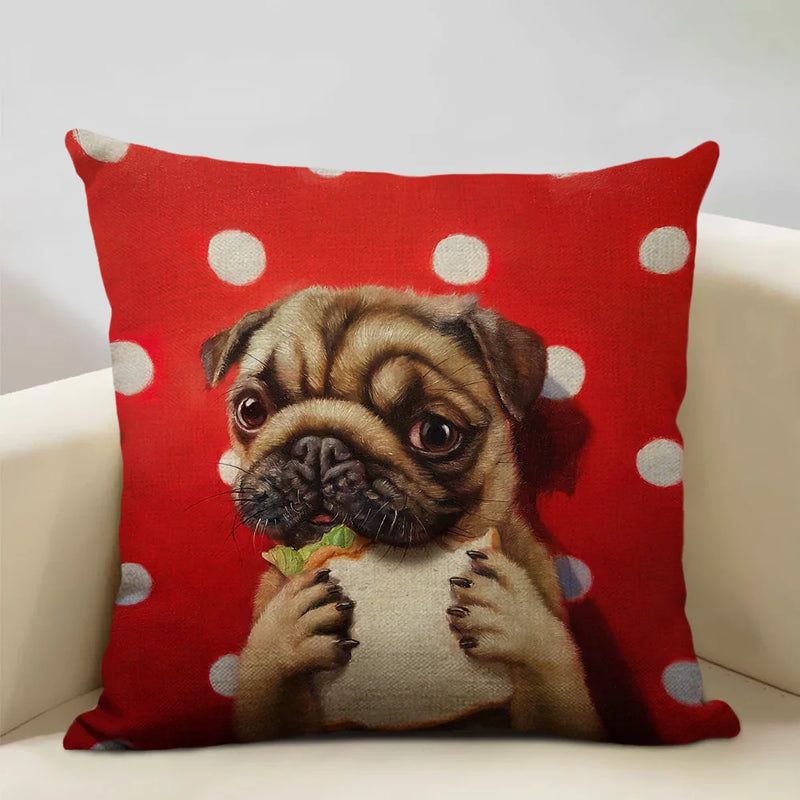 Axyaa Bullfighting Dog Cushion Cover - 45x45cm Linen Pillowcase for Home Decor