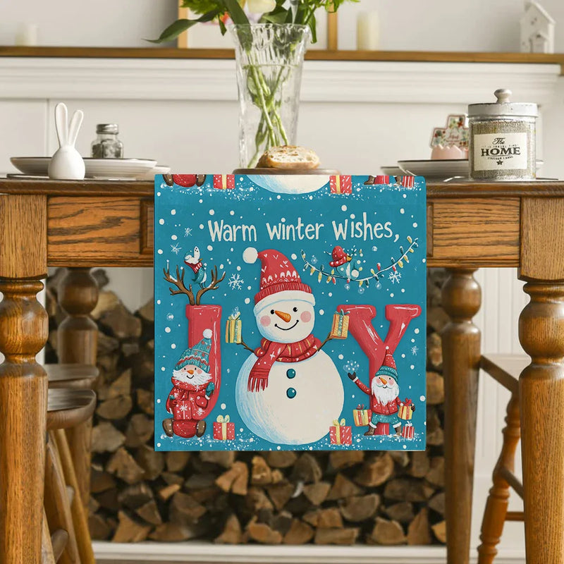 Holiday Table Runner Set by Axyaa: Festive Snowman Deer Dwarf Decor for Kitchen Party