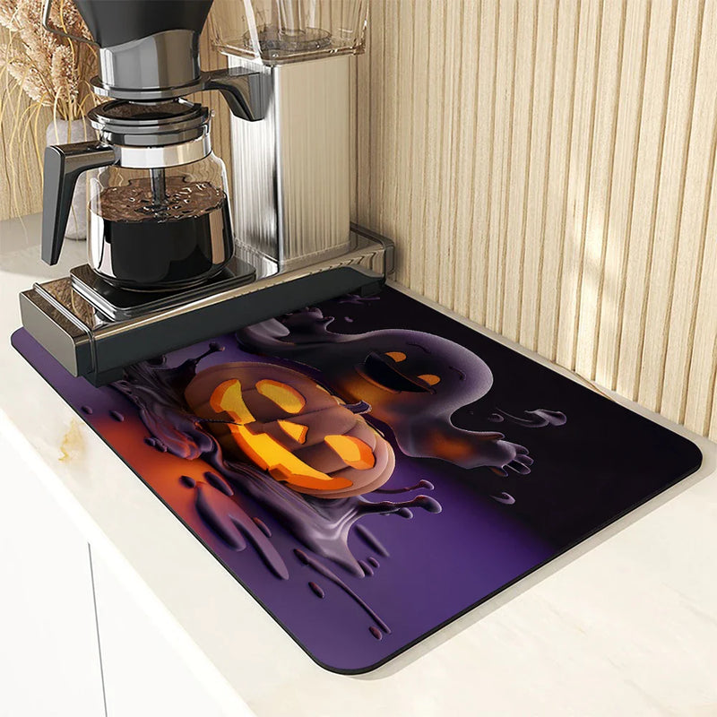 Halloween Pumpkin Head Ghost Absorbent Drying Mat by Axyaa