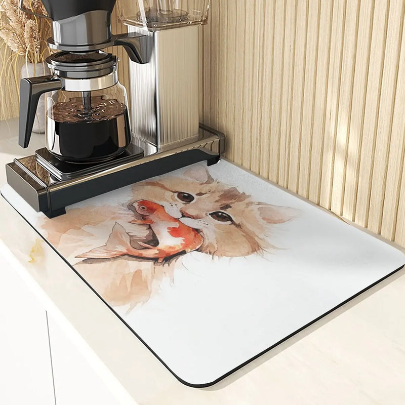 Axyaa Cheetah Print Absorbent Drying Mat & Coasters Set