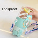 Axyaa Kids Straw Cup with Shoulder Strap - Leakproof & Portable - Cartoon Design