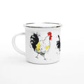 Axyaa Farm Chickens White Enamel Mug, 12oz Roosters Hens Coffee Cup