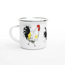 Axyaa Farm Chickens White Enamel Mug, 12oz Roosters Hens Coffee Cup