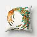 Fox and Bird Polyester Pillowcase by Axyaa: Cartoon Landscape Cushion Cover for Sofa