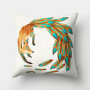 Fox and Bird Polyester Pillowcase by Axyaa: Cartoon Landscape Cushion Cover for Sofa