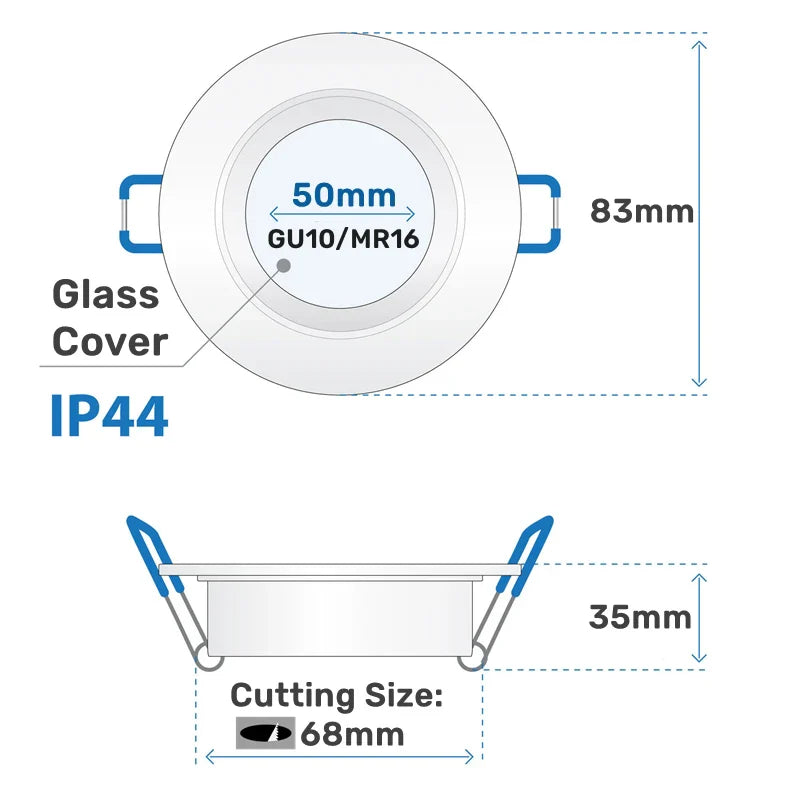 Axyaa Bathroom LED Downlight Recessed Mount Frame GU10/MR16 Ceiling Lamp Holder