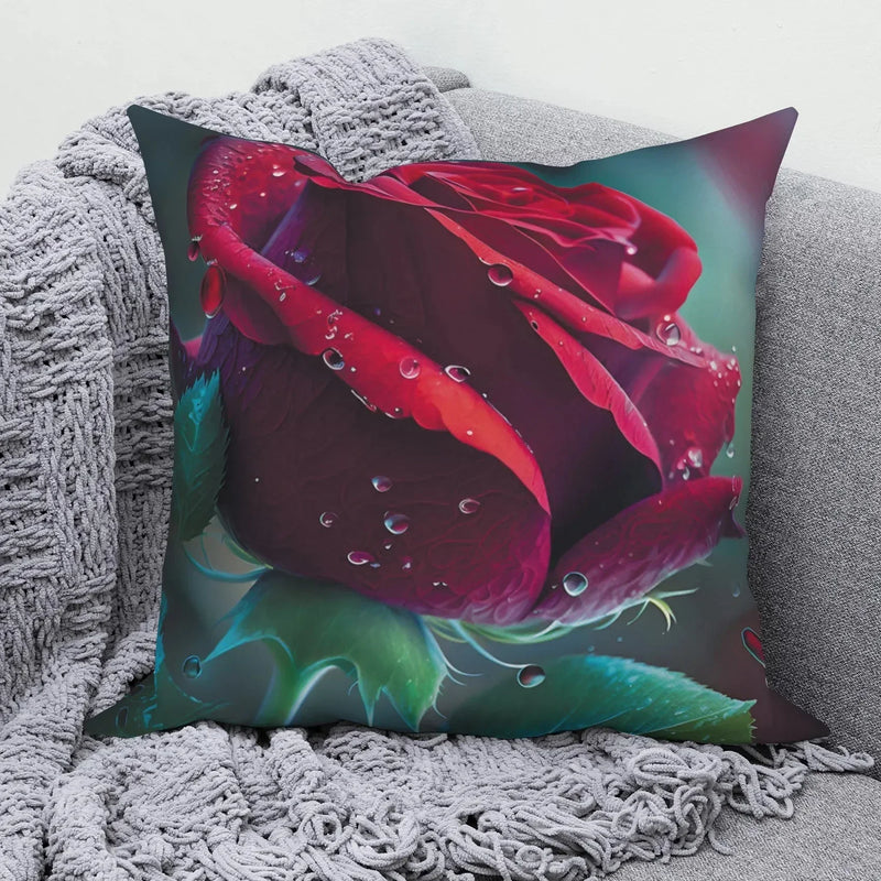 Axyaa Rose Flower Print Square Cushion Cover Pillowcase