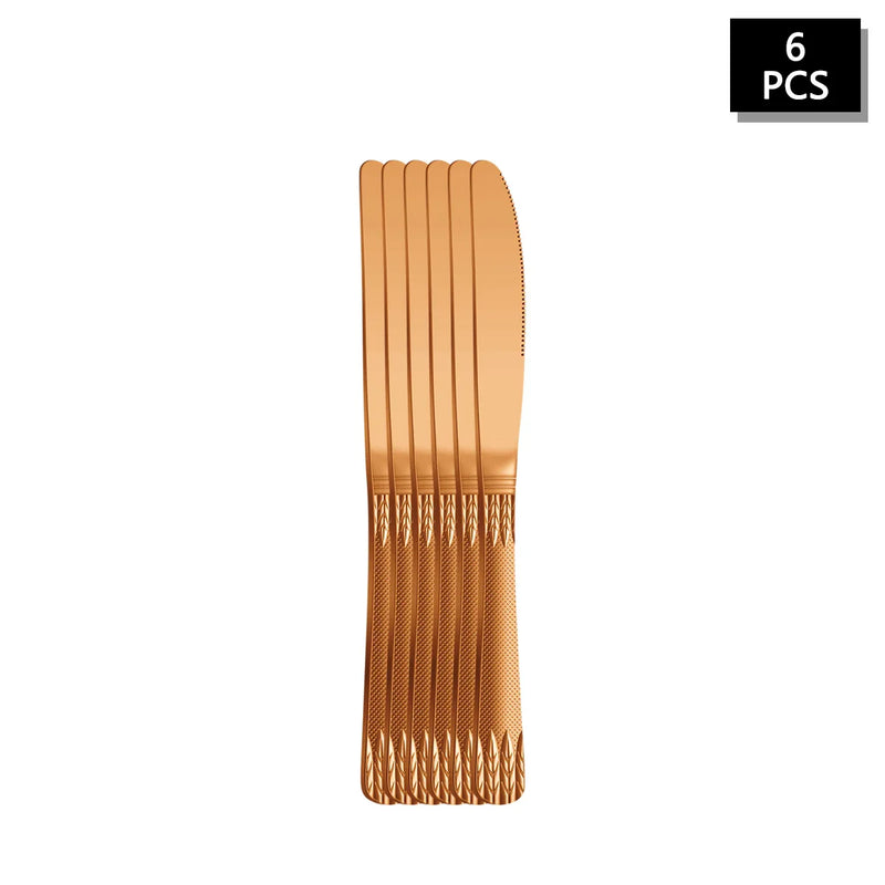 Axyaa Rose Gold Stainless Steel Cutlery Set - 24pcs Family Hotel Dining Kit
