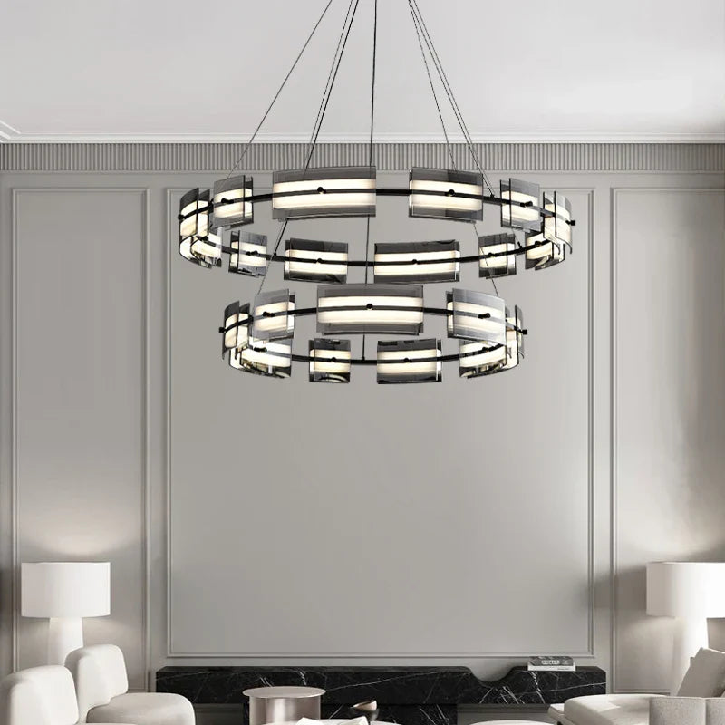 Axya Glass Chandelier: Minimalist & High-End All Copper Lighting Fixtures for Living Room