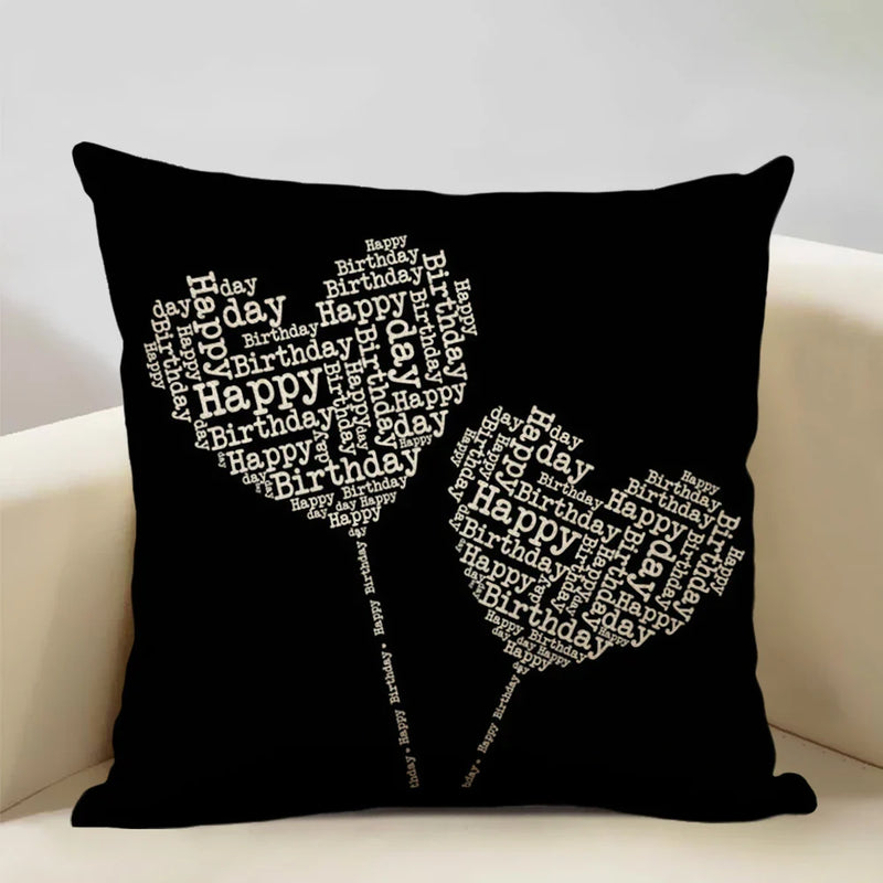 Axyaa Black White Yellow English Letter Design Linen Pillowcase 45x45cm