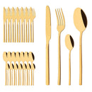 Axyaa 32-Piece Gold Stainless Steel Cutlery Set - Western Kitchen Flatware