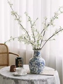 Axyaa Blue and White Peony Ceramic Vase for Living Room Decoration