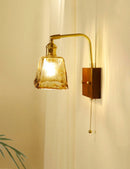 Axyaa Retro Wooden Brass Glass Wall Lamp with Pull Switch