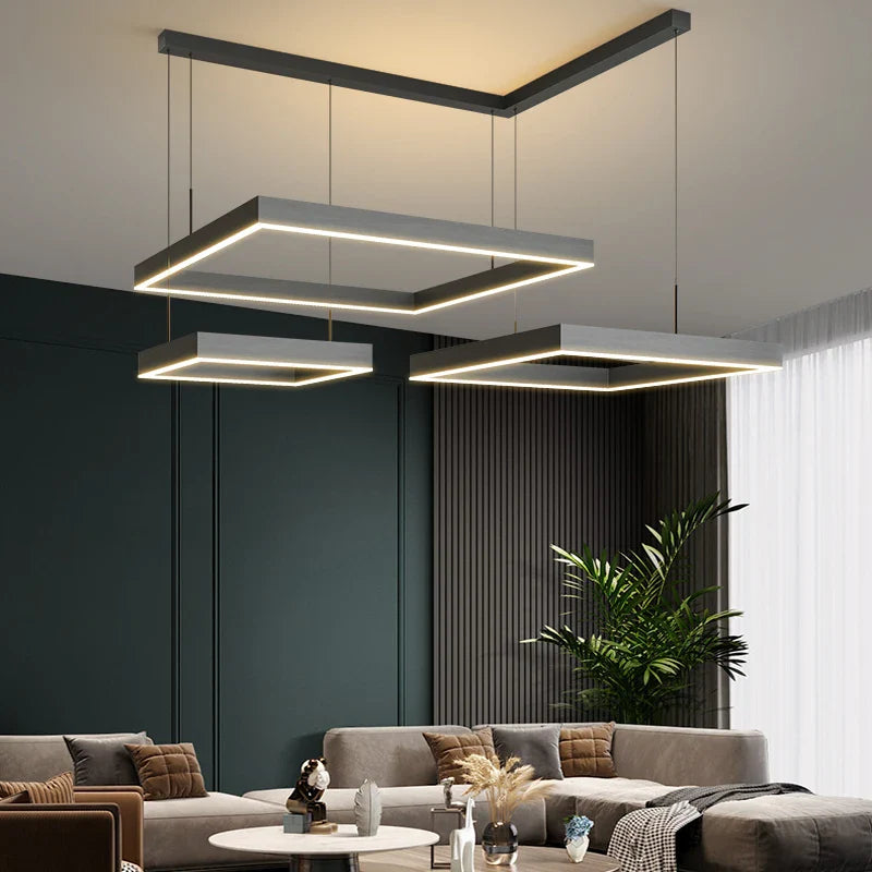 Axyaa Nordic Square Aluminum Chandelier for Living Room & Dining Table - LED Indoor Suspension Lighting