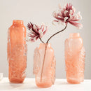 Axyaa Pink Glass Vase with Irregular Ice Cubes Relief, Home Decor Flowerpot