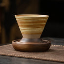 Axyaa Ceramic Funnel Coffee Cup with Walnut Base