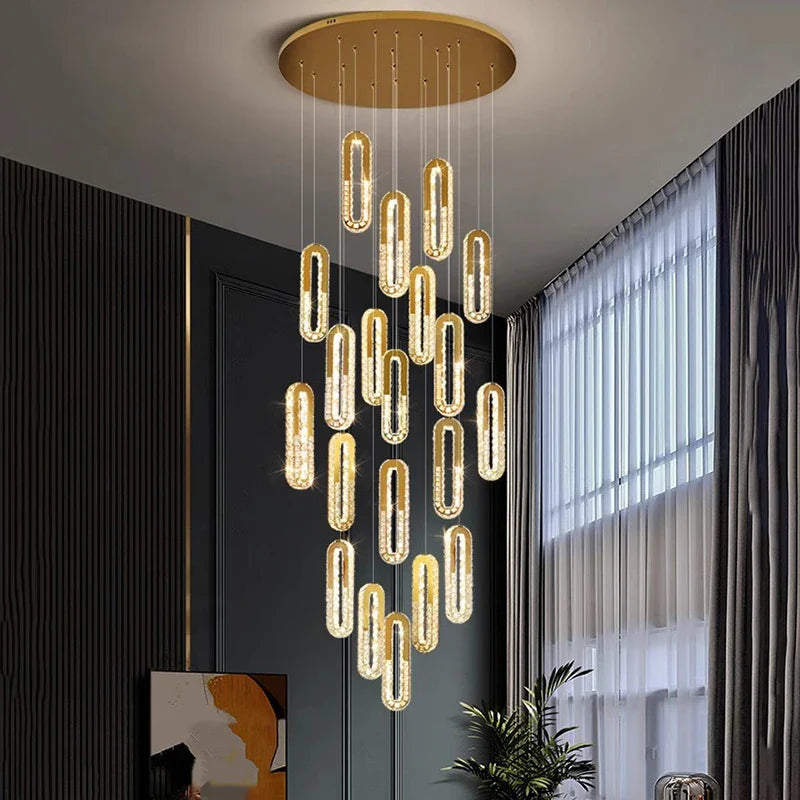 Axyaa Crystal Chandelier: Modern Stair Pendant Lamp for Living Room & Interior Lighting