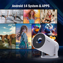 Axyaa 4K Android 14 Projector HY300 Pro Dual Wifi6 BT5.4 1280*720P Outdoor Cinema