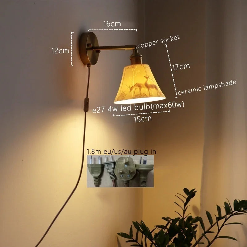 Axyaa Nordic LED Wall Sconce Ceramic Pull Chain Switch Light Fixture