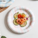 Axyaa Circular Pasta Plate Hand Drawn Ceramic Dessert Salad Breakfast Plates