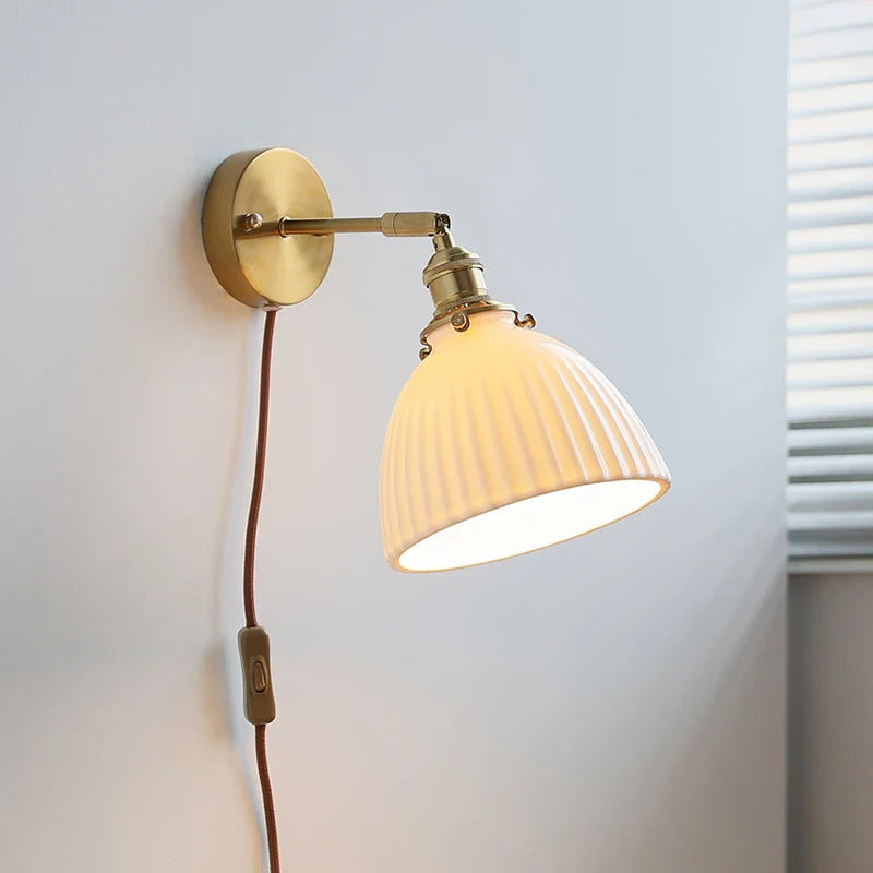 Axyaa Nordic LED Wall Sconce Ceramic Lampshade for Bedroom Living Room