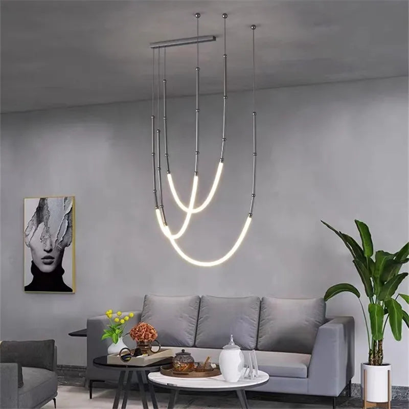 Axyaa Black Line Chandelier: Designer Luminaire for Elegant Home Decor