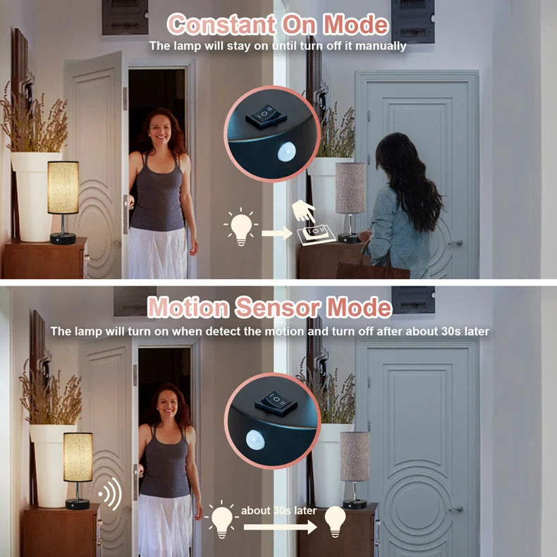 Motion Sensor Bedside Lamp USB Rechargeable Light Grey Desk Lamp