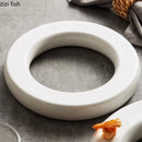Axyaa Round Donut Ceramic Plate Dessert Snack Sushi Dim Sum Serving White Tableware