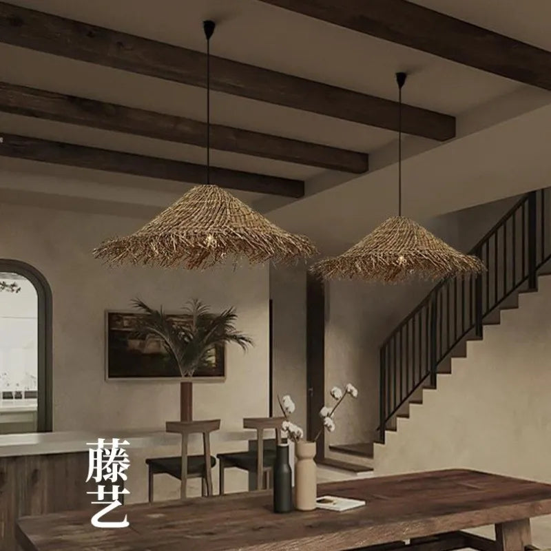 Axyaa Wabi Sabi Rattan Pendant Lights - Indoor Chandelier Lighting