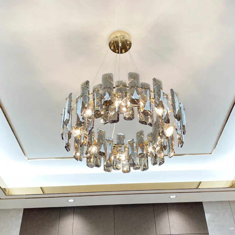 Axyaa Crystal LED Chandelier for Luxury Living Room & Dining Area