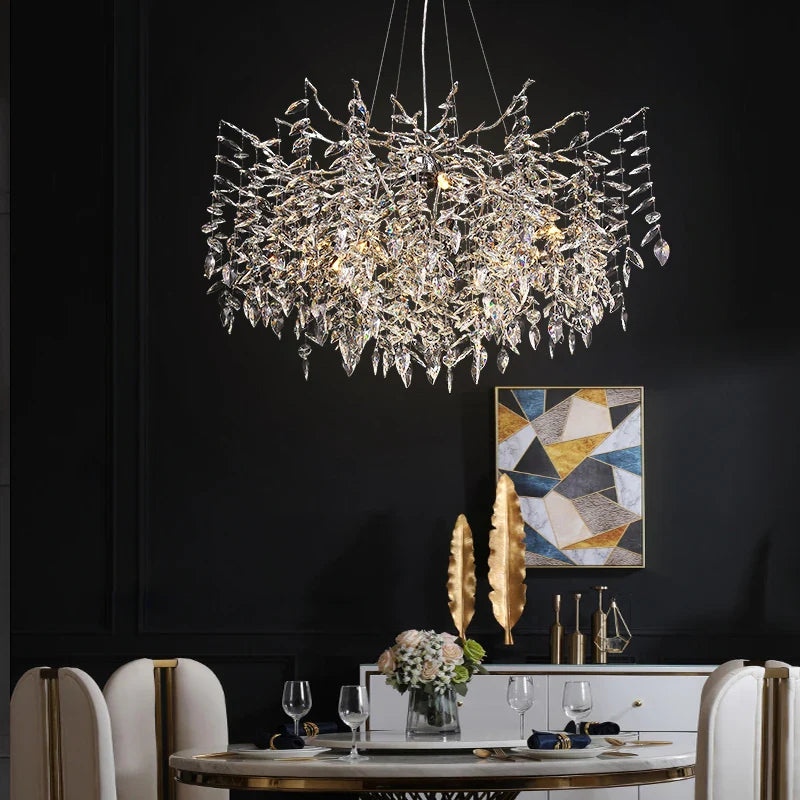 Axyaa Nordic Silver Crystal Chandelier Pendant Light - Elegant Luxury Design