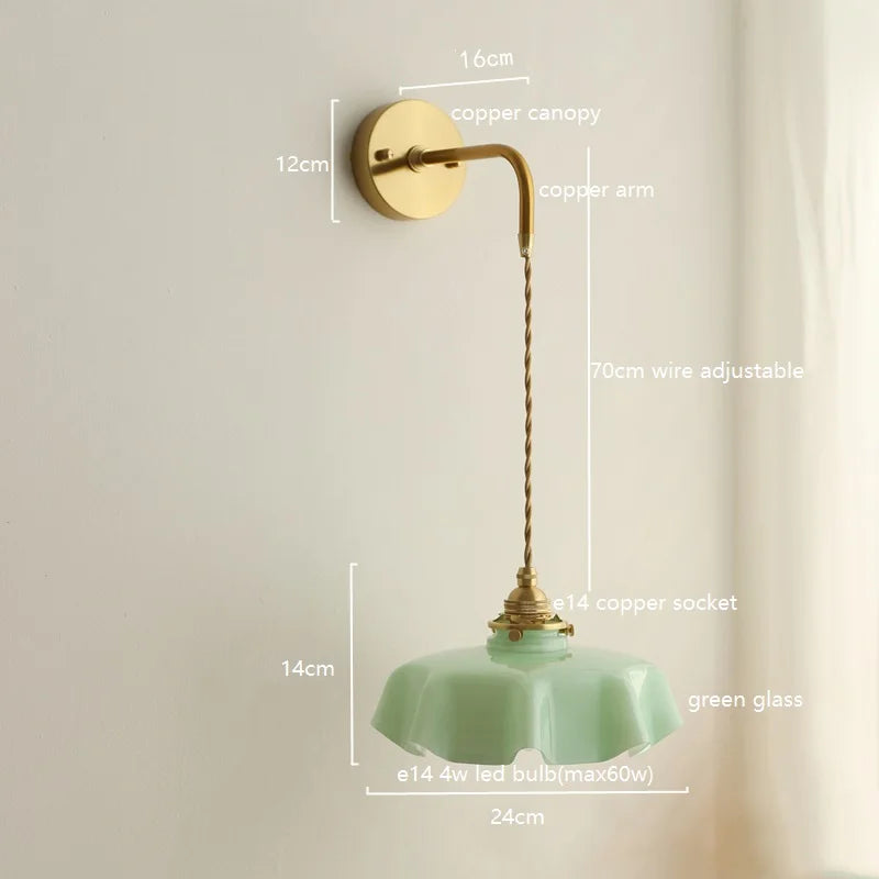Axyaa Pink Glass LED Wall Sconce E14 Copper Socket Modern Nordic Bedroom Living Room Wall Lamp