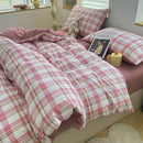 Axyaa Japanese Stripe Grid Bedding Set for Single Full Size Bed - Skin Friendly Polyester