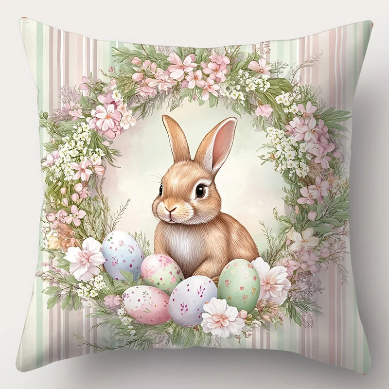 Easter Egg Wreath Bunny Pattern Cushion Cover for Axyaa Brand Home Décor