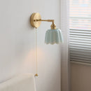 Axyaa Ceramic Copper LED Wall Lights with Pull Chain Switch for Bedroom Reading