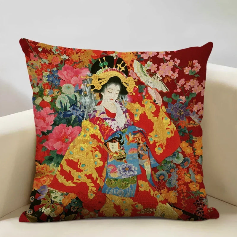 Axyaa Classic Japanese Lady Cushion Cover 45x45cm Home Decor Pillowcase