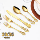 Axyaa Gold Stainless Cutlery Set - Luxury Black Tableware Knife Fork Spoon Flatware