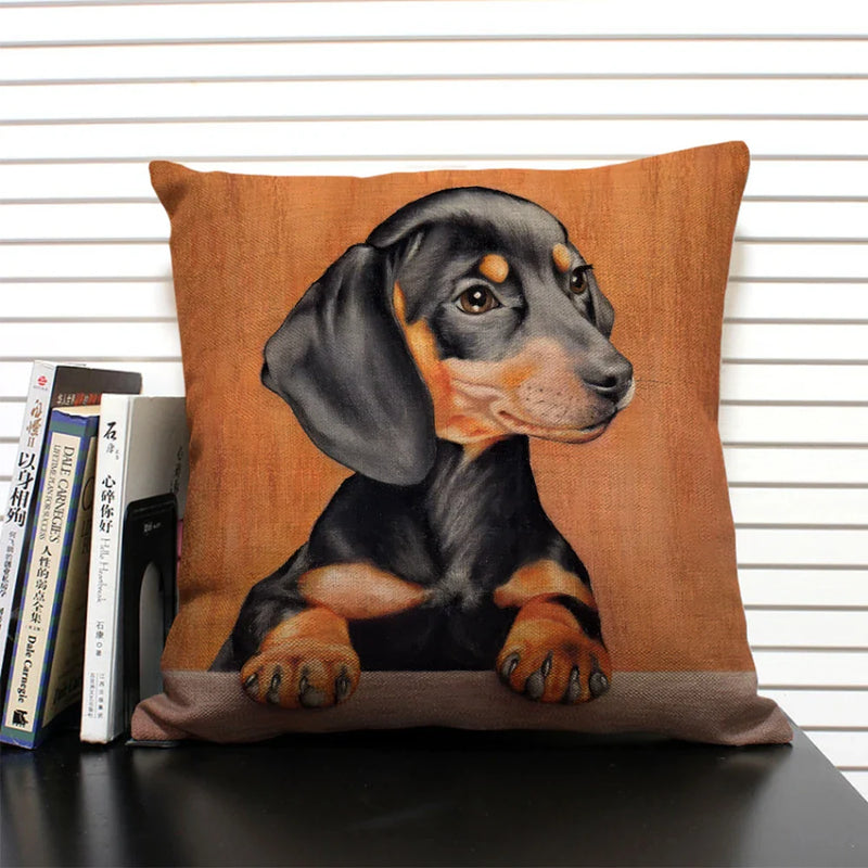 Axyaa Bulldog Dachshund Cushion Cover 45x45cm Square Linen Pillowcase