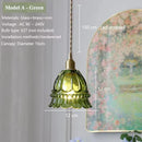 Axyaa Green Glass Shade Chandelier for Bedroom Dining Room Modern Minimalist LED Hanging Lamp