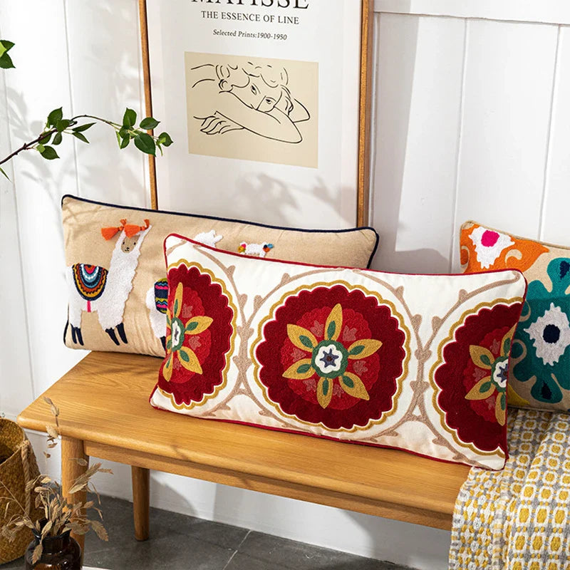 Axyaa Bohemian Embroidered Cushion Covers for Home Decoration
