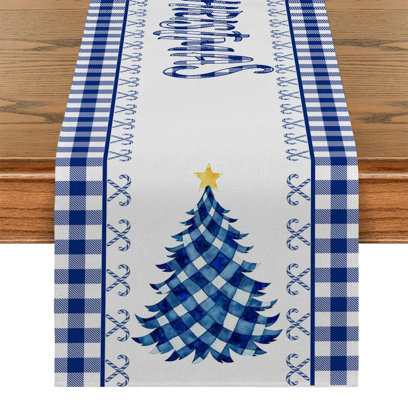 Axyaa Christmas Tree Candy Plaid Table Runner for Wedding Holiday Party Decor