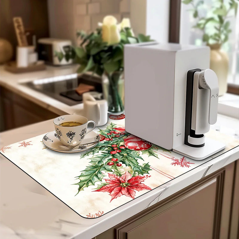 Axyaa Christmas Berry Kitchen Draining Mat