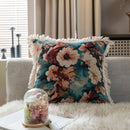 Axyaa Vintage Floral Oil Painting Pillow Cover with Jacquard Tassels