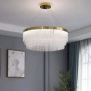 Axyaa Gold LED Crystal Chandelier: Modern Round Glass Lampshade Fixture for Home Living Room