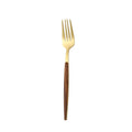 Axyaa Wood Grain Handle Gold Steak Knife and Fork Set