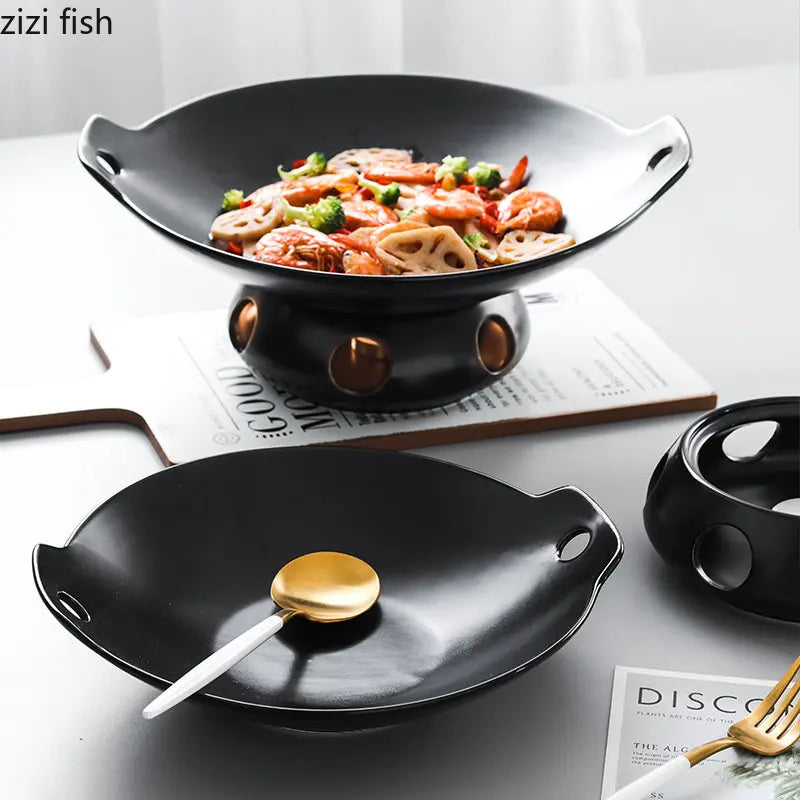Axya Ceramic Dinner Plates Hot Pot Stove Set - Creative, Irregular Design Solid Color Tableware.