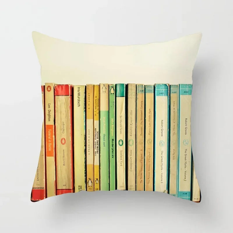Axyaa Retro Library Pattern Pillowcase for Home and Office Decor