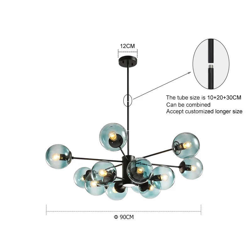 Axya Black Glass Ball Chandelier for Home Dining Room, Bedroom, Restaurant, and Bar