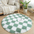 Axyaa Checkerboard Round Rug: Soft Plush Circular Carpet for Home Decor and Nursery